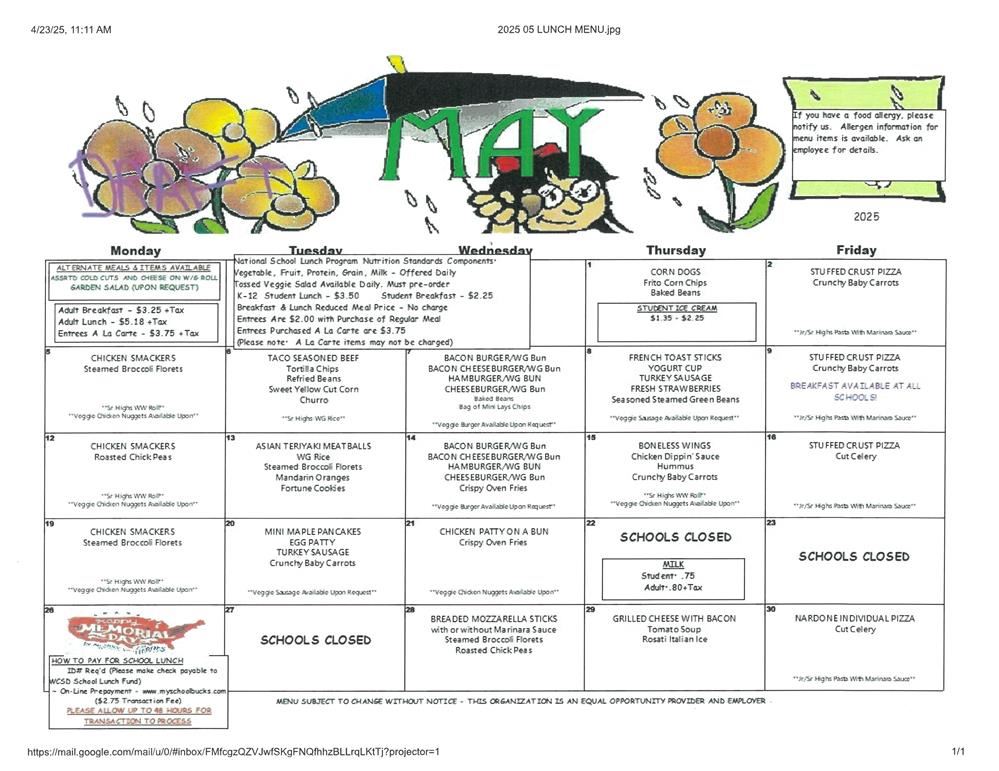 May Lunch Menu May Lunch Menu